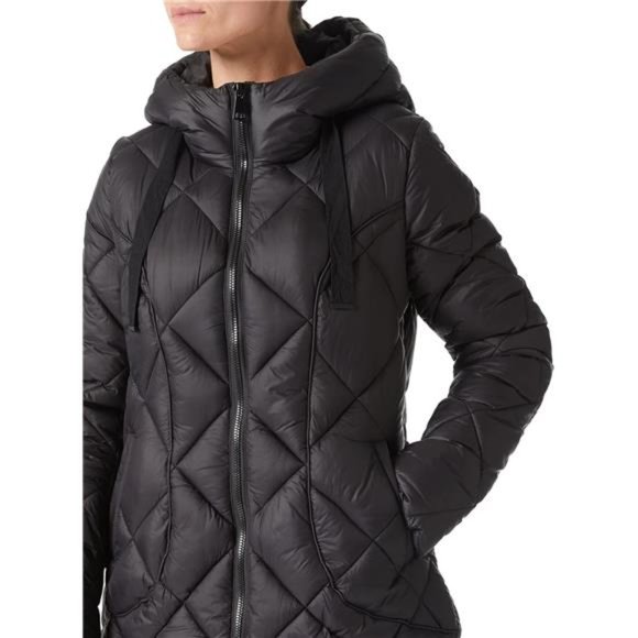 Women Long Heavy Puffer Coat Diamond Quilted Thermal Winter Parka Jacket, Black - Picture 4 of 7